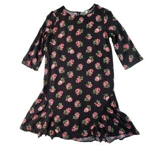 Gap Kids Floral Rose Shift Dress Girls XXL 14-16 Black Ruffle Drop Waist Boho